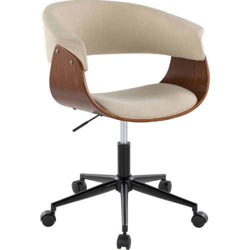 Vintage Mod Office Chair in Black Metal, Walnut Wood & Cream Fabric